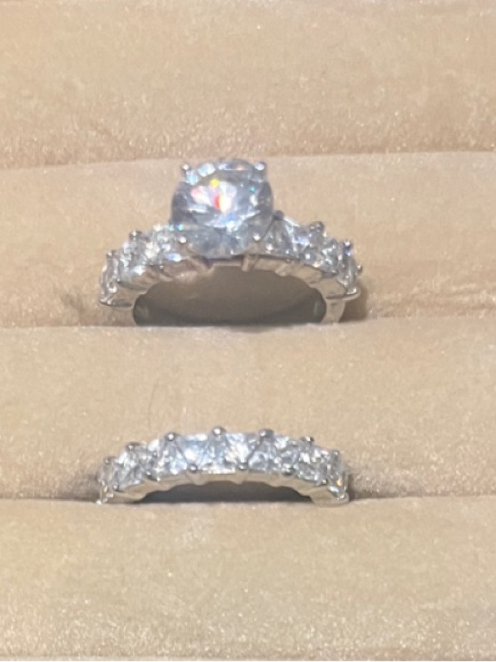 Sterling Silver Clear Cubic Zirconia Bridal Ring Set - Clear